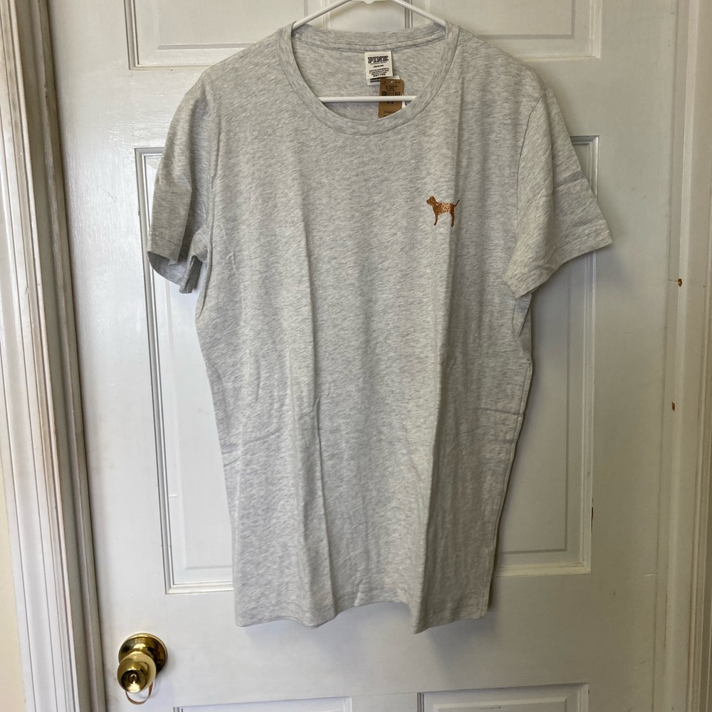 PINK Victoria’s Secret Campus T Shirt Short Sleeve Grey Embellished Medium